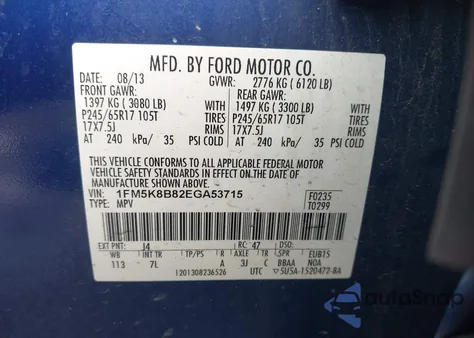 2014 Ford Explorer z USA, uszkodzony, nr VIN 1FM5K8B82EGA53715